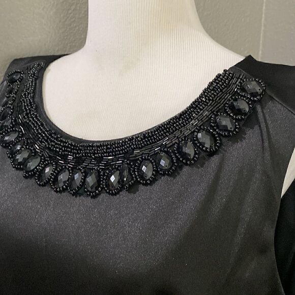 CONNECTED APPAREL SLEEVELESS BEADED TIERED Satin DRESS - Picture 3 of 12